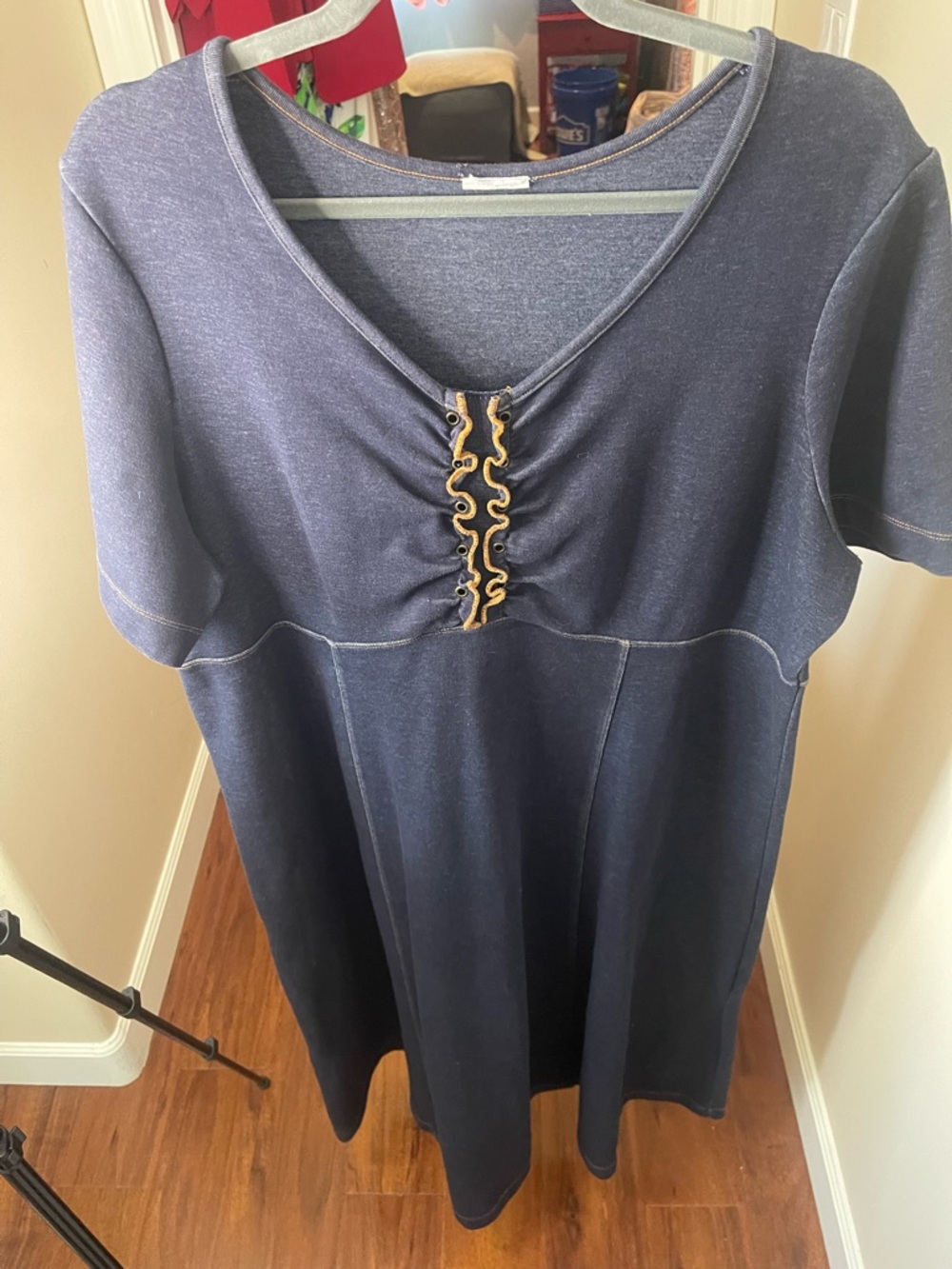 Classic Navy Short-Sleeve A-Line Dress - Picture 3 of 8